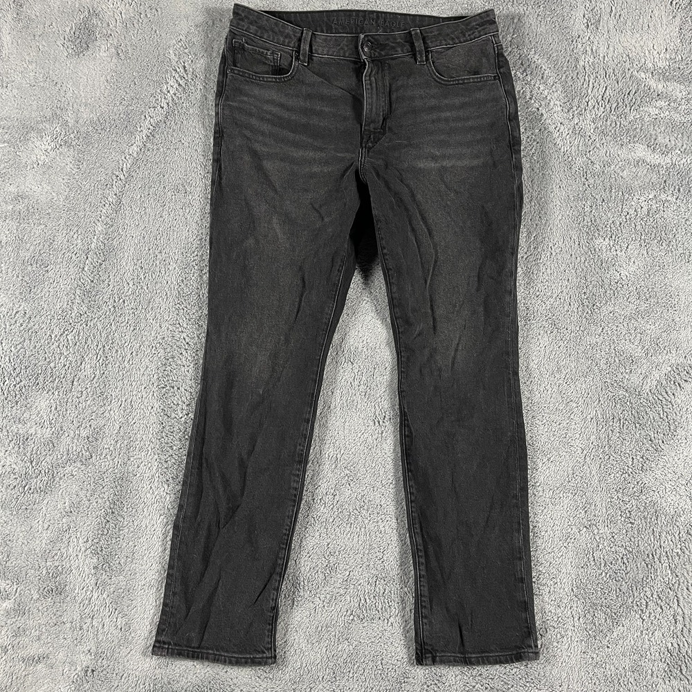 American Eagle Outfitters Skinny Jeans Womens 12R Black Denim Whiskered Stretch